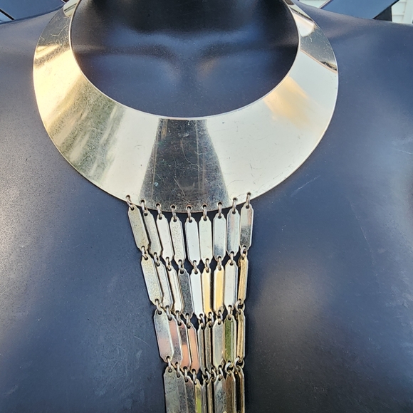 High fashion statement dangle chains chocker necklace gold tone - Picture 3 of 8